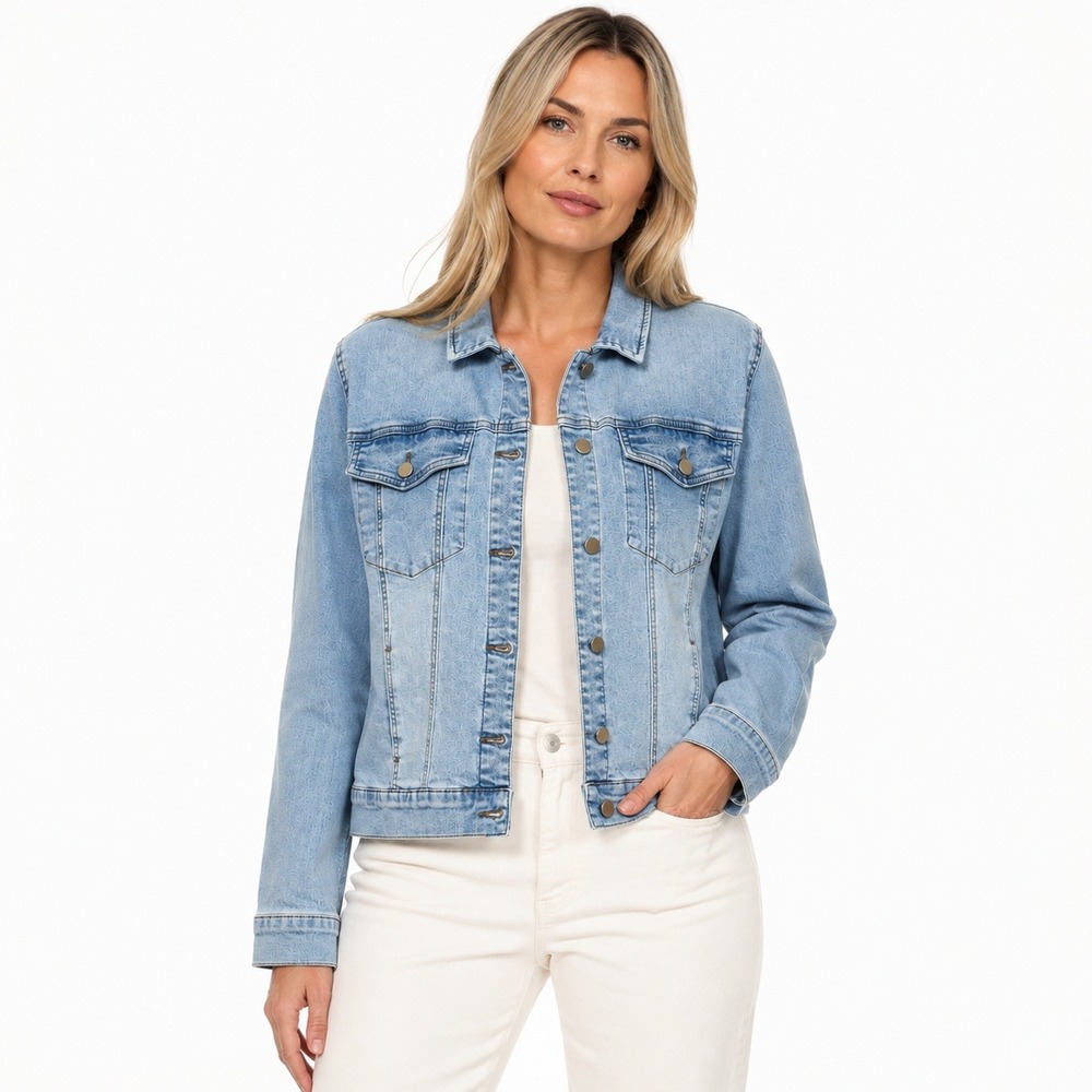 Poppy & Grace Martina Denim Jacket Indigo Light Wash Stretch Size XL NEW